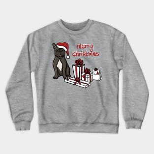 Merry Christmas French Bulldog Santa Hat And Gifts Digital Illustration Crewneck Sweatshirt